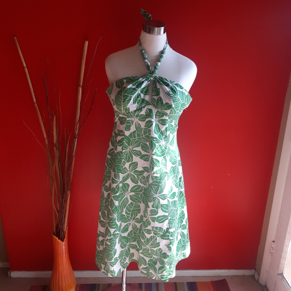 Vintage Robbie Bee green tropical pattern dress